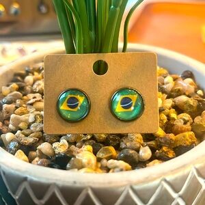 Hand Crafted Brazilian Flag Stud Earrings